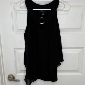 BCX Black Sleeveless Blouse Asymmetrical with Gold Accent